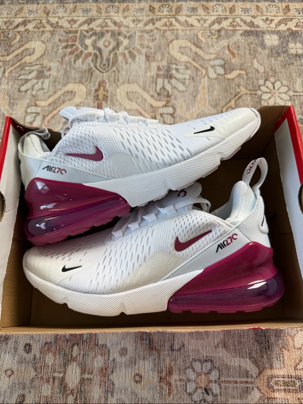 Nike Air Max 270 Women's White and Magenta Sneakers